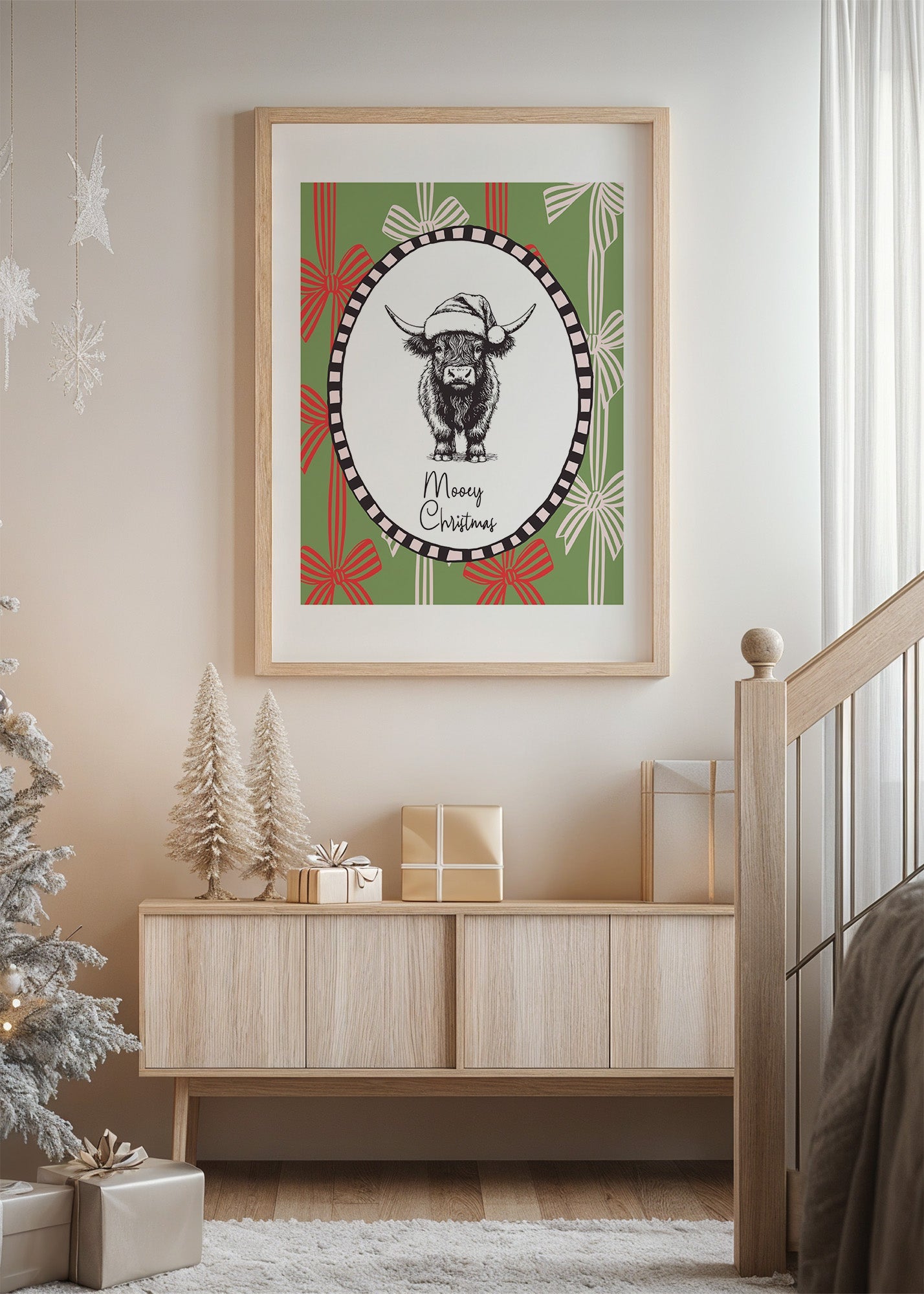 Farmhouse Christmas Cow Poster