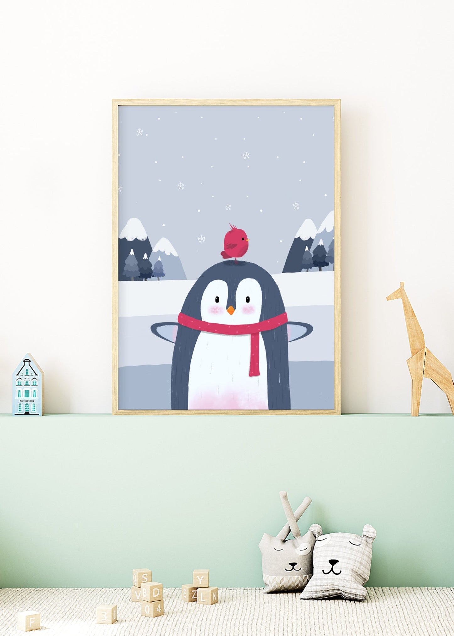 Playful Friends – Penguin & Bird Poster