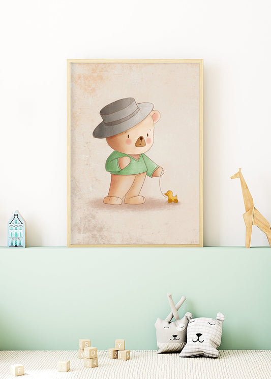 Playful Friends – Bear & Duck Poster