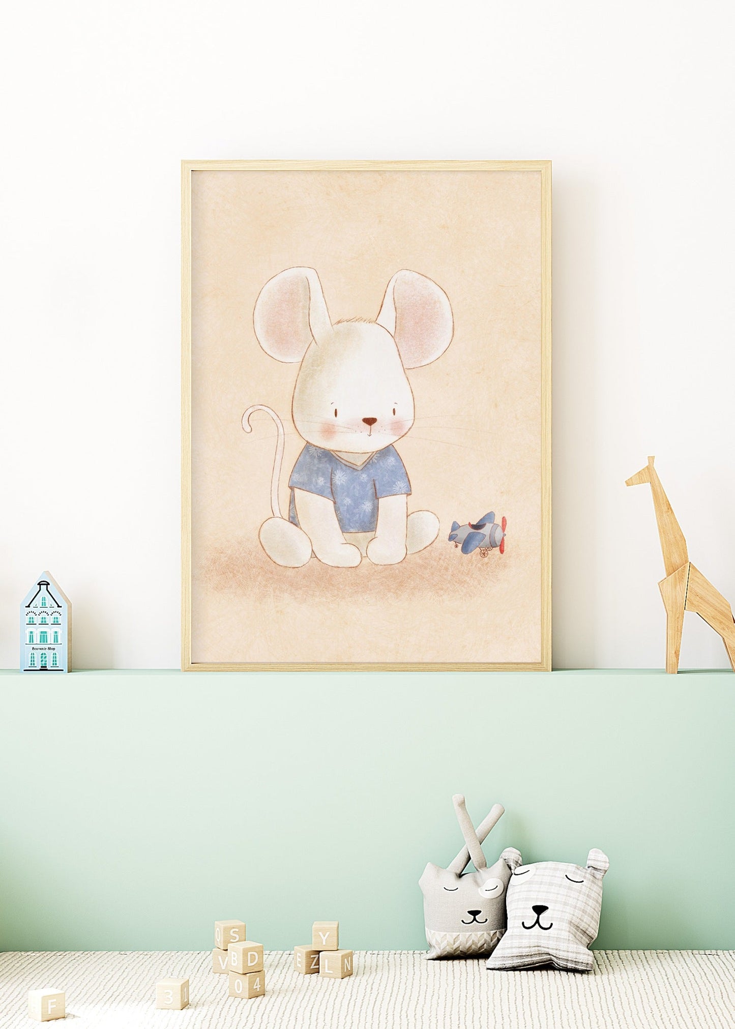 Playful Friends - Mouse with Plane Poster