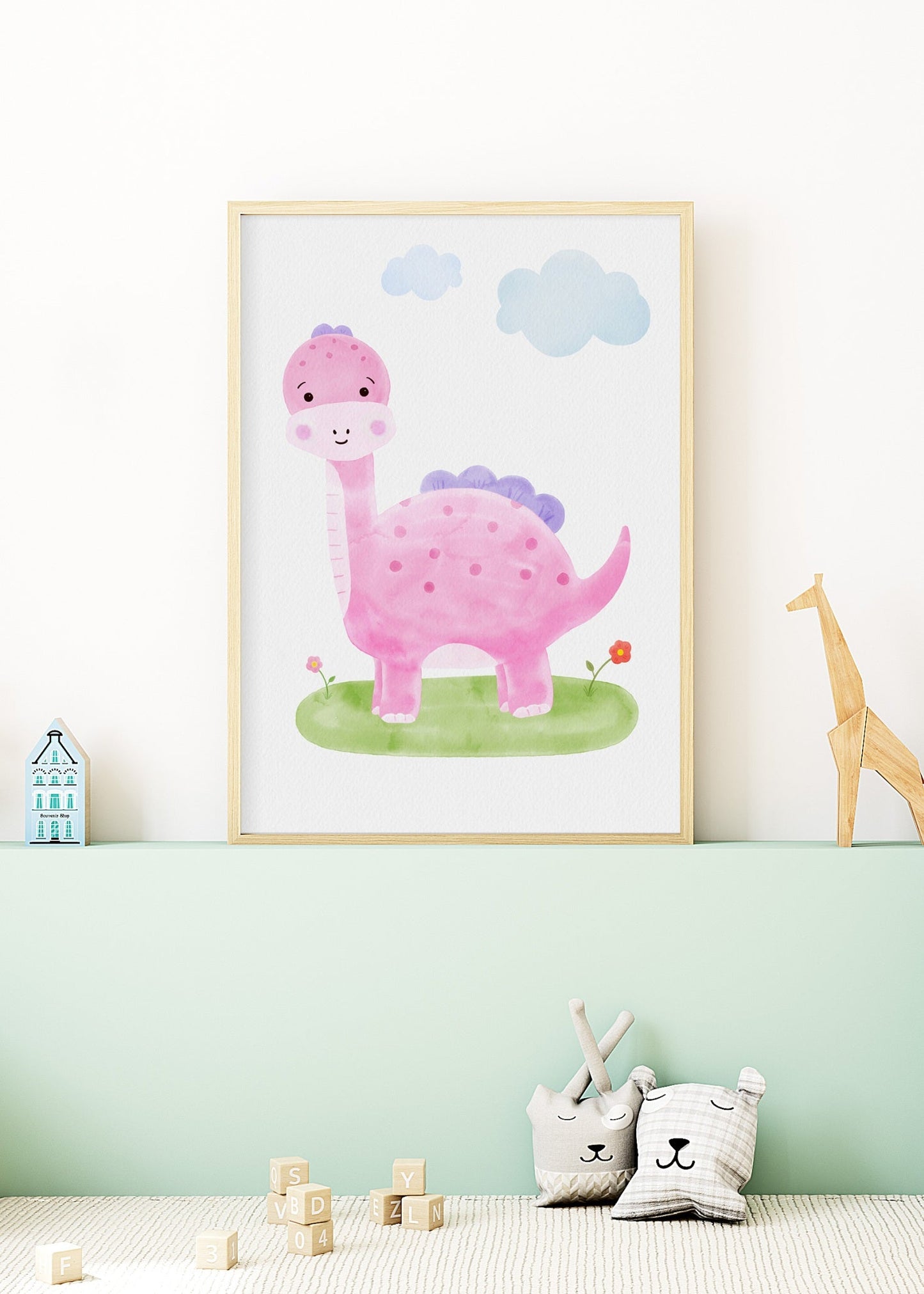Playful Friends - Pink Dino Poster