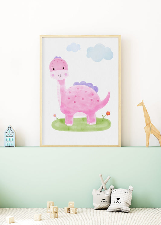 Playful Friends - Pink Dino Poster