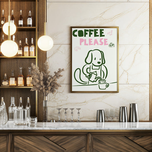 Coffee Please Dog Barista Poster