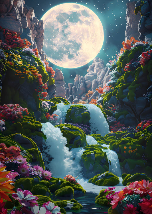 Moonlit Cascade Poster