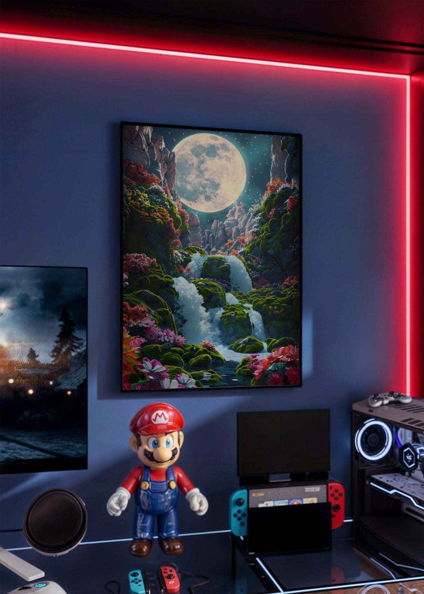 Moonlit Cascade Poster