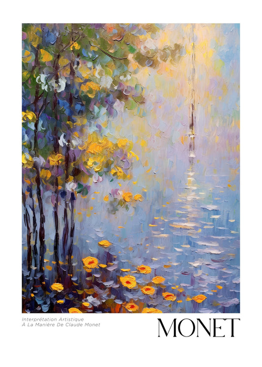 Inspired by Claude Monet – Morgonljus vid flodkanten Poster