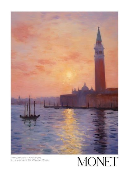 Inspired by Claude Monet – Solnedgång över Venedig Poster