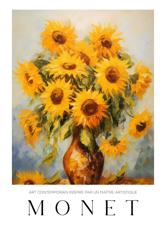 Inspired by Claude Monet – Solrosor i vas Poster