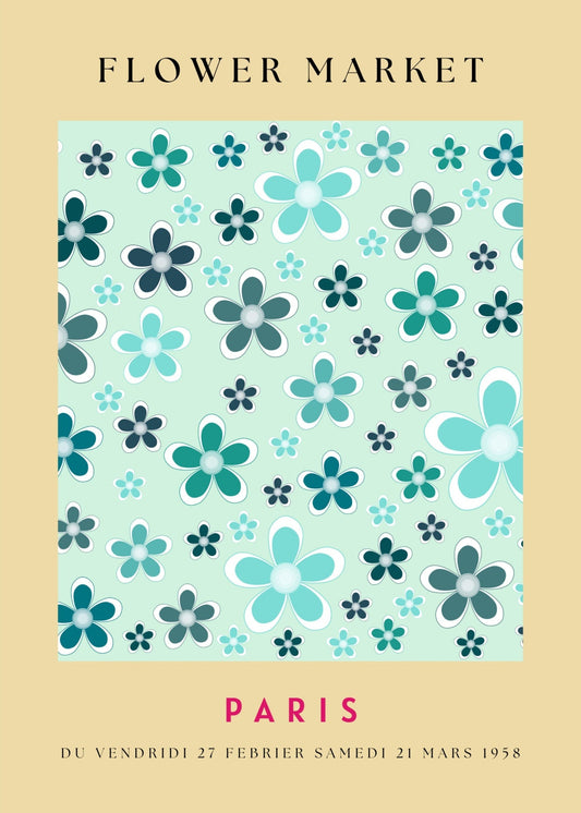 Flower Market – Paris Blue Petals Poster