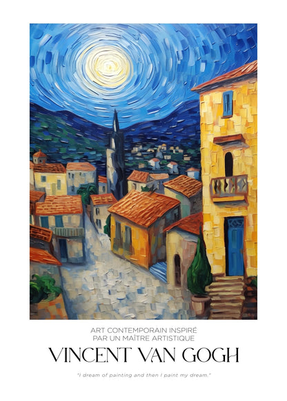 Inspired by Van Gogh – Moonlit Village Poster