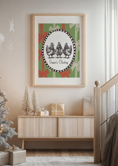 Farmhouse Christmas Chickens Poster