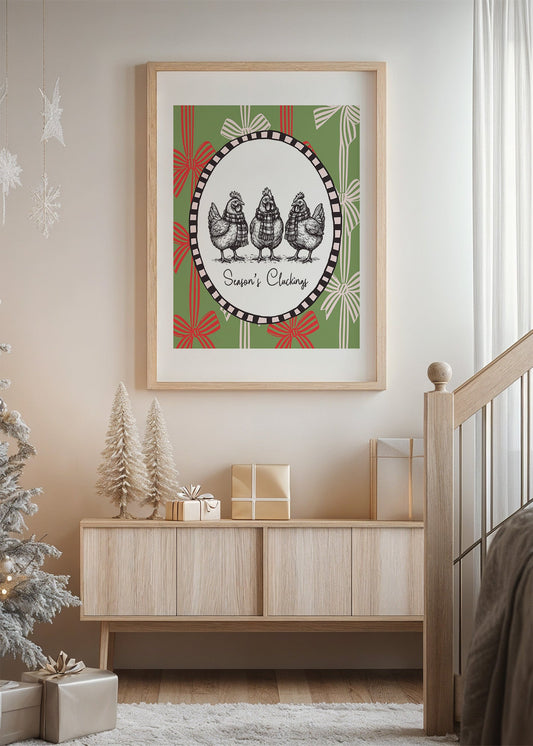 Farmhouse Christmas Chickens Poster