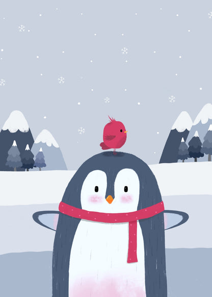Playful Friends – Penguin & Bird Poster