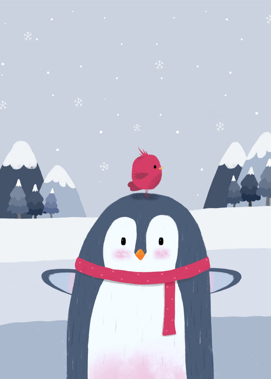 Playful Friends – Penguin & Bird Poster