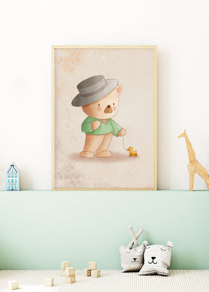 Playful Friends – Bear & Duck Poster