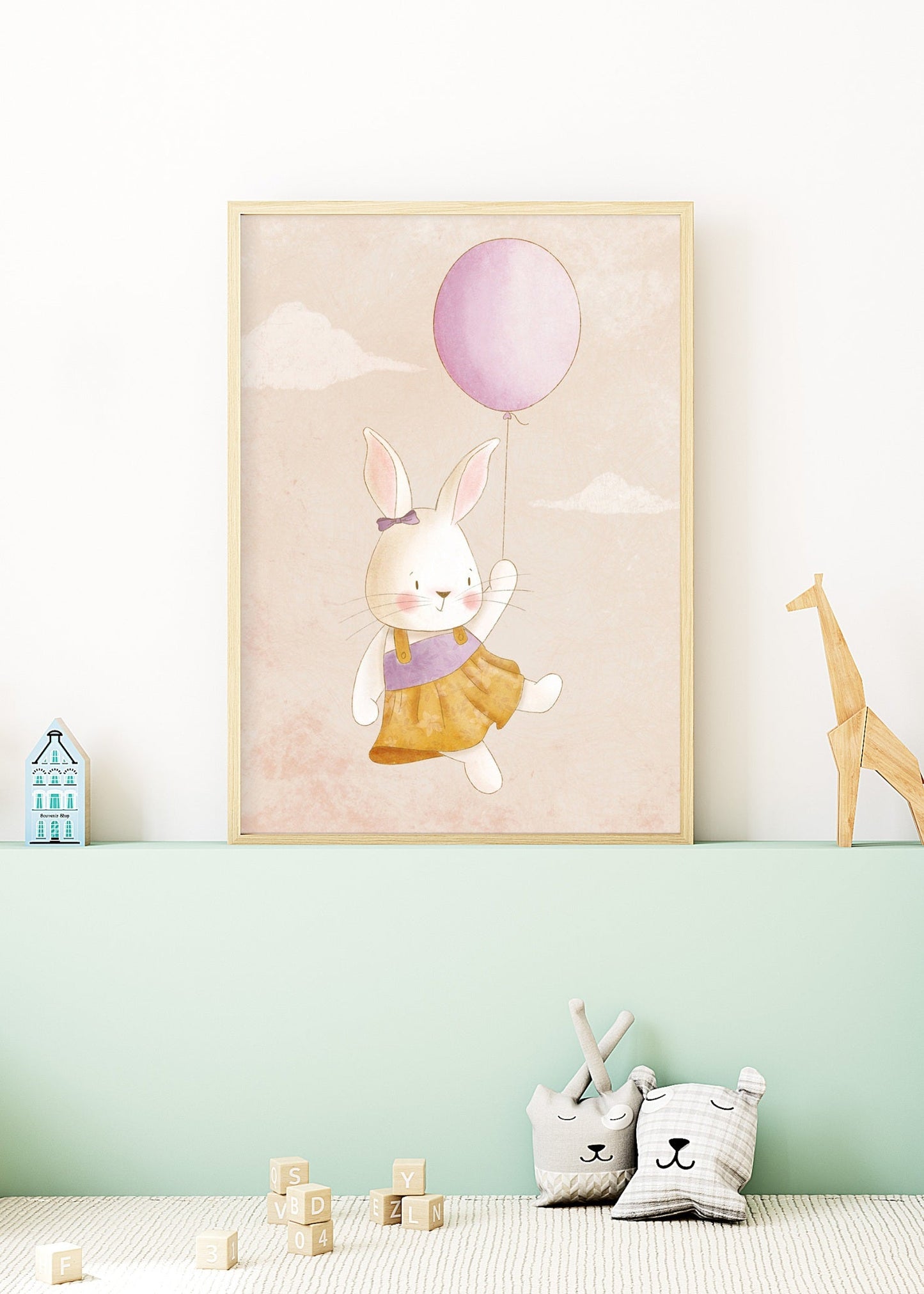 Playful Friends – Bunny Balloon Poster