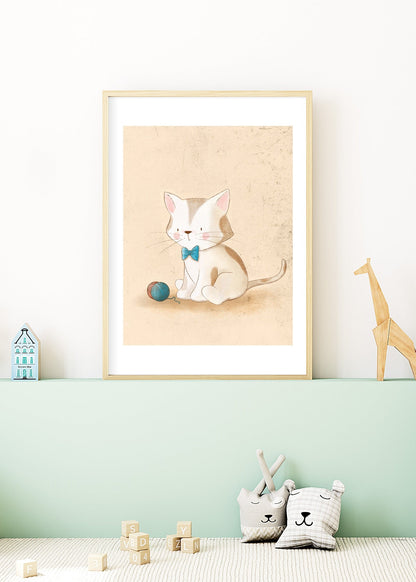 Playful Friends - Cute Cat With Yarn poster