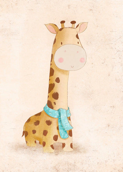 Playful Friends - Giraffe with Scarf Poster