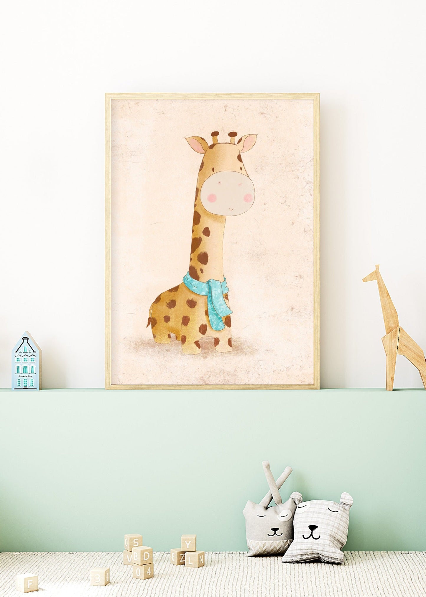 Playful Friends - Giraffe with Scarf Poster