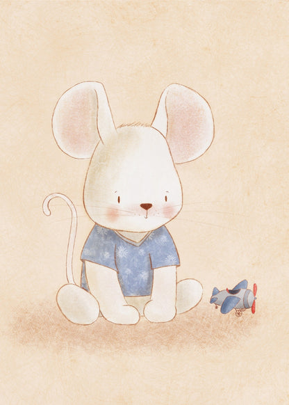 Playful Friends - Mouse with Plane Poster