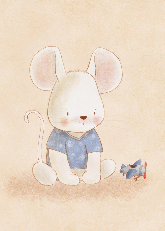 Playful Friends - Mouse with Plane Poster