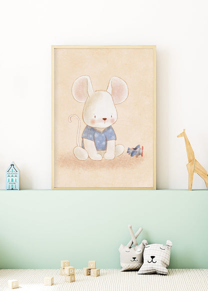 Playful Friends - Mouse with Plane Poster