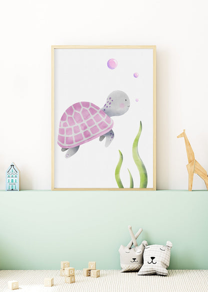 Playful Friends - Pink Sea Turtle No. 1 Poster