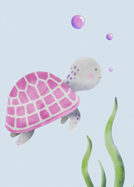 Playful Friends - Pink Sea Turtle No. 2 Poster