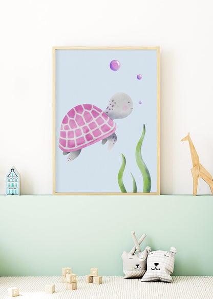 Playful Friends - Pink Sea Turtle No. 2 Poster