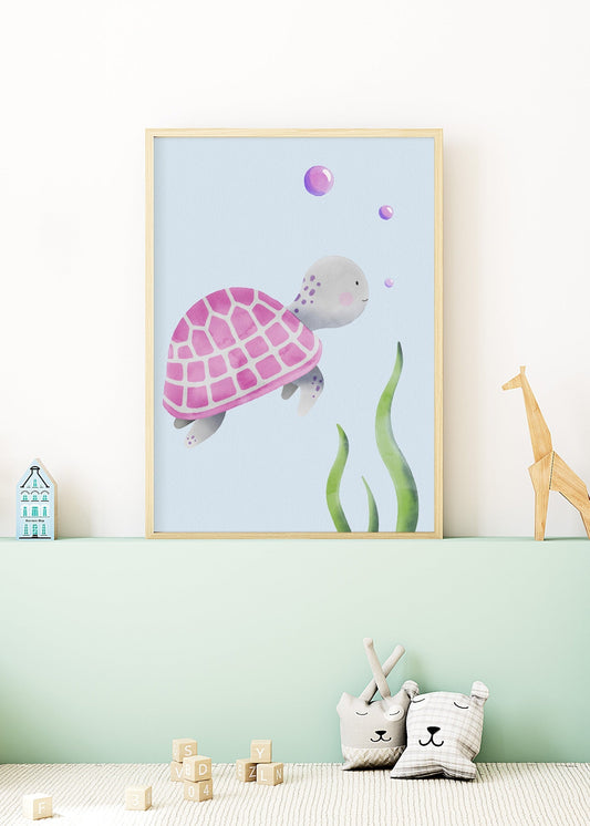 Playful Friends - Pink Sea Turtle No. 2 Poster
