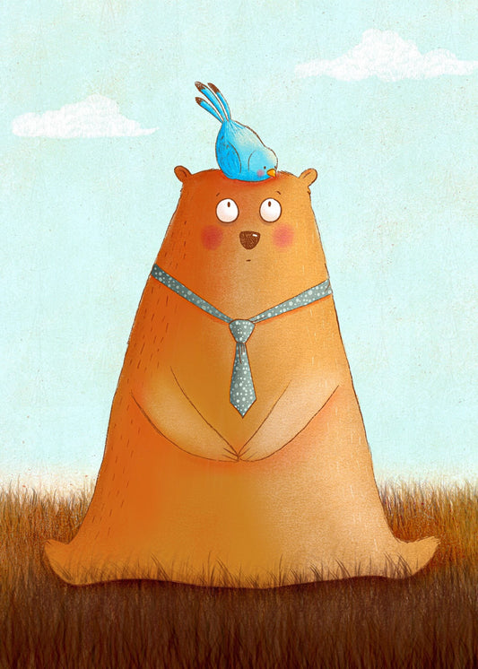 Playful Friends - Bear with bird Poster