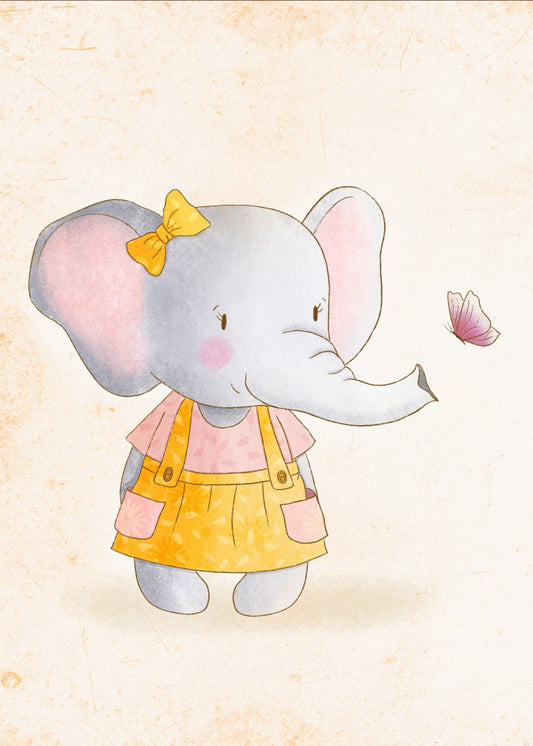 Playful Friends - Elephant with butterfly Poster