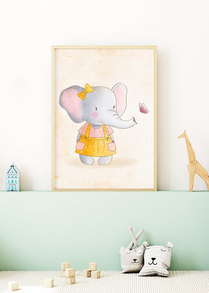 Playful Friends - Elephant with butterfly Poster