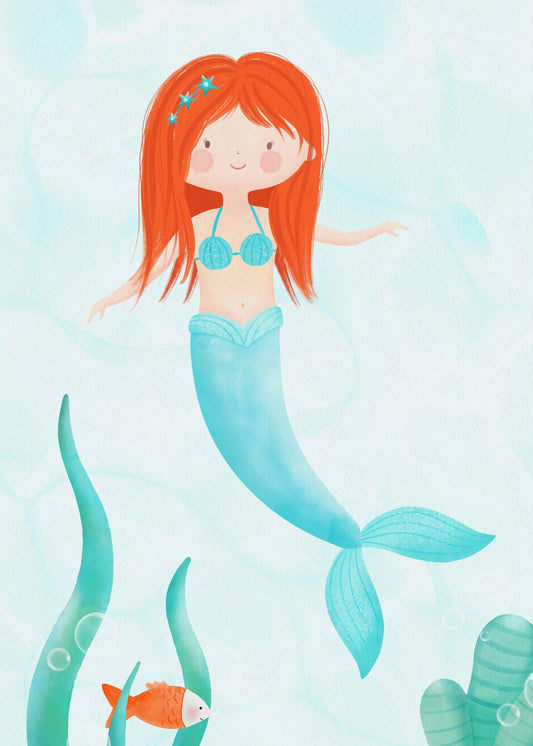 Playful Friends - Blue Mermaid Poster