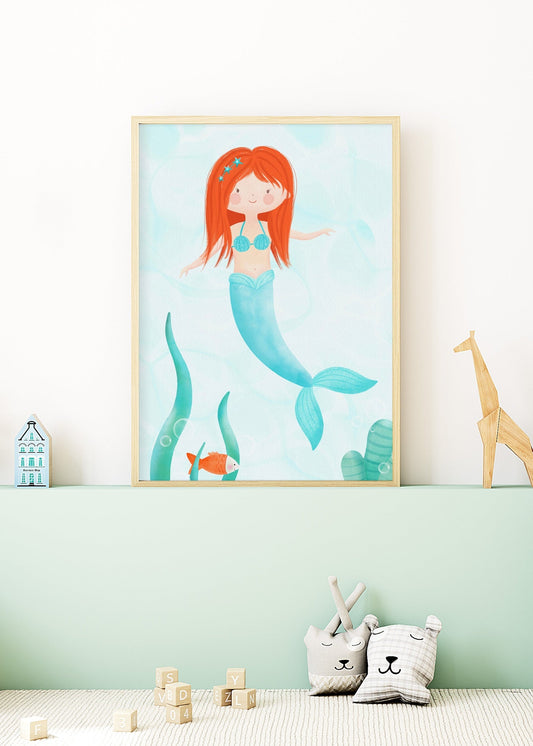Playful Friends - Blue Mermaid Poster
