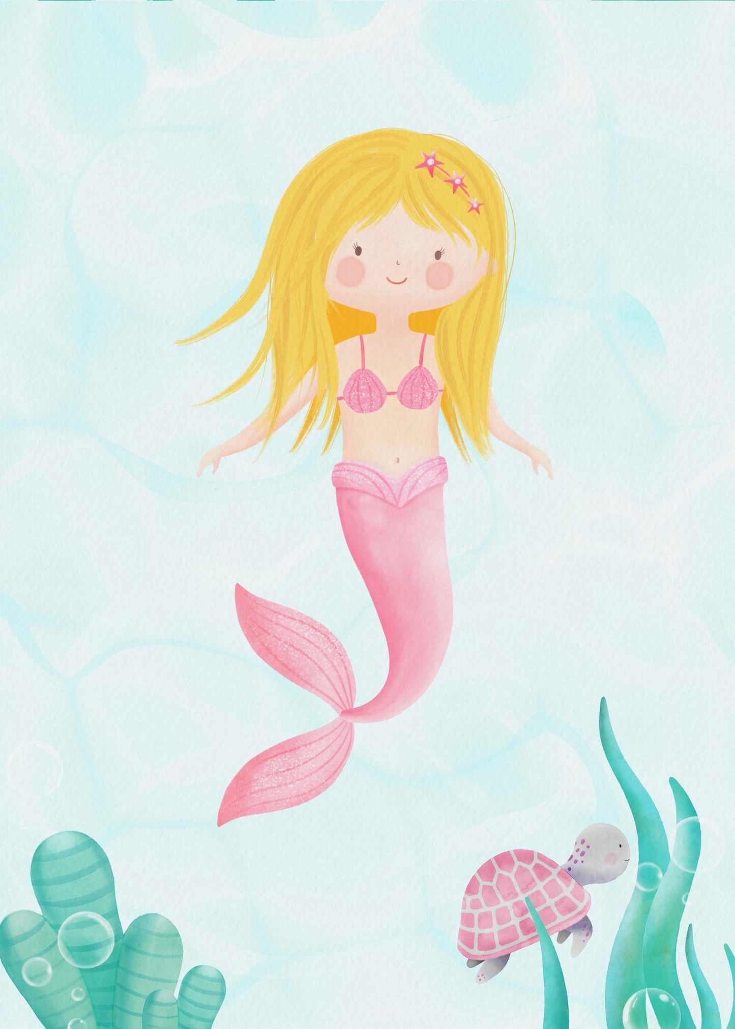 Playful Friends - Pink Mermaid Poster