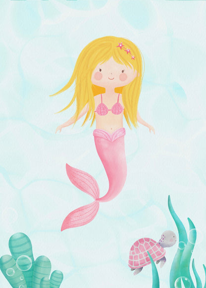 Playful Friends - Pink Mermaid Poster