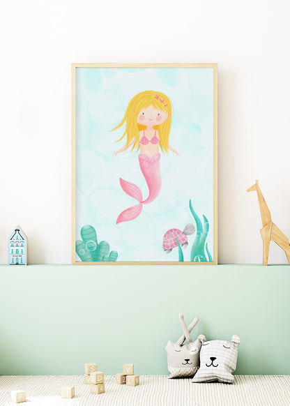 Playful Friends - Pink Mermaid Poster