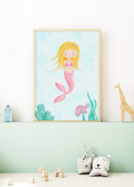 Playful Friends - Pink Mermaid Poster