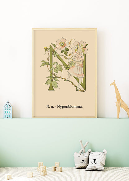 Prinsarnes Blomsteralfabet N Poster