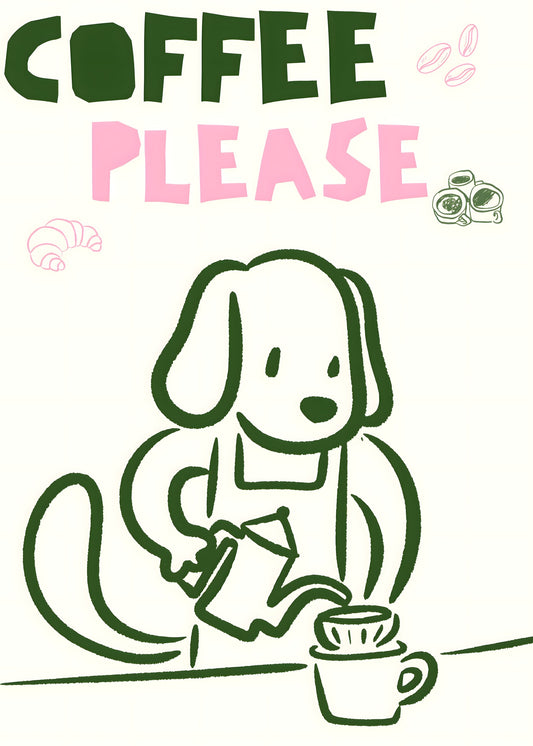 Coffee Please Dog Barista Poster