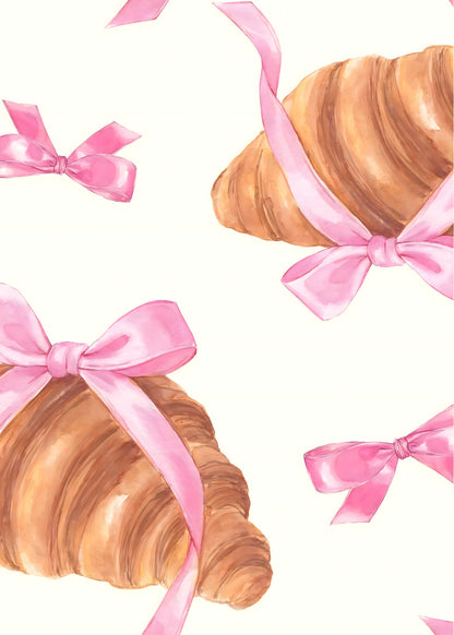 Pink Bow Croissant Pattern Poster