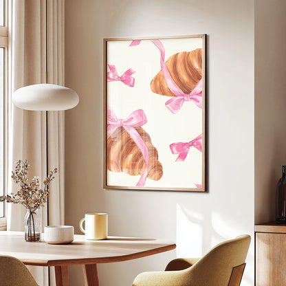 Pink Bow Croissant Pattern Poster