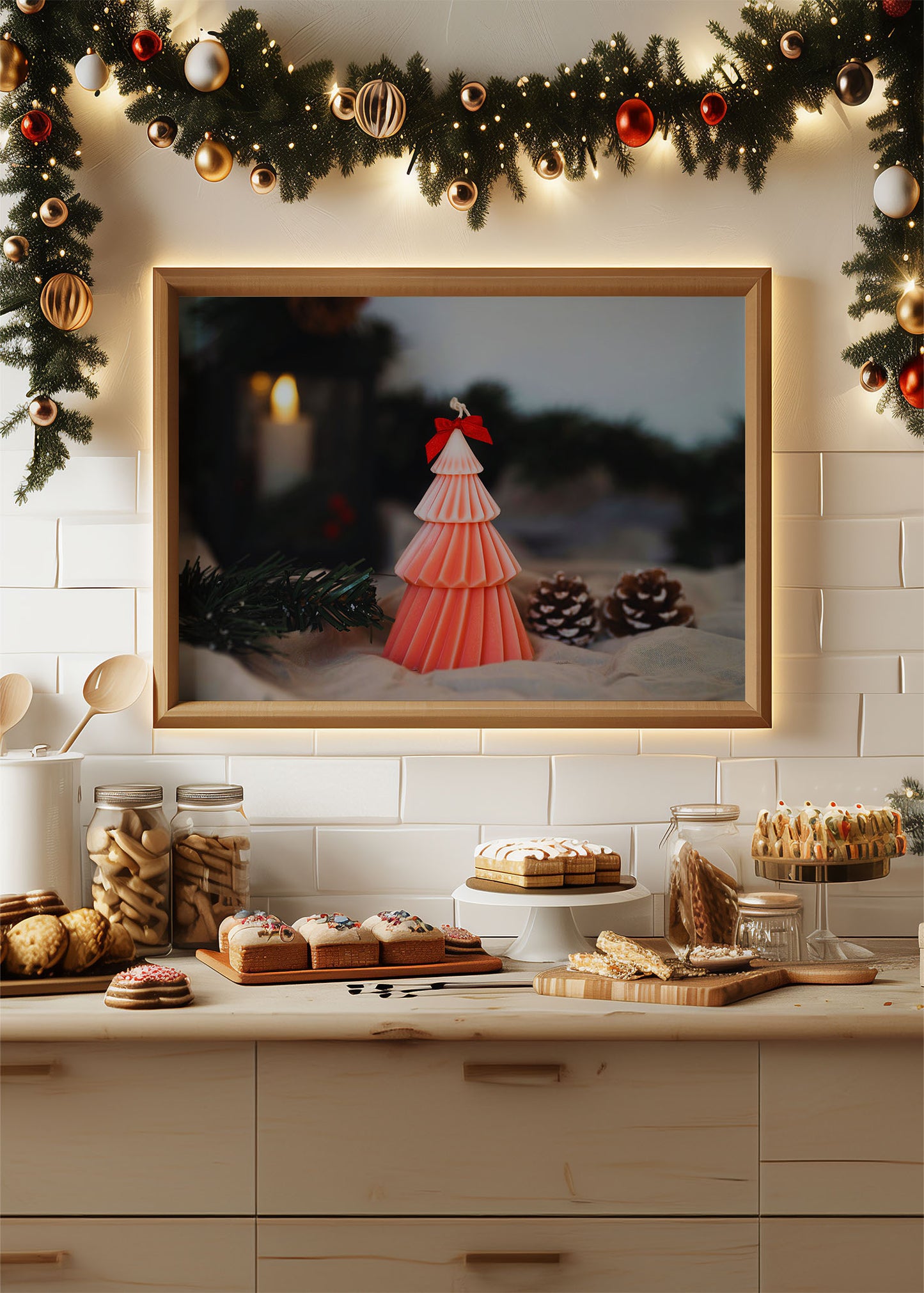 Pink Christmas Tree Candle Poster